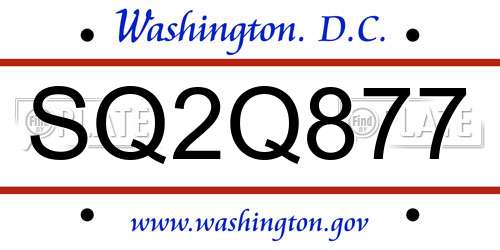 SQ2Q877 District Of Columbia License Plate