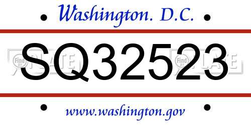 SQ32523 District Of Columbia License Plate