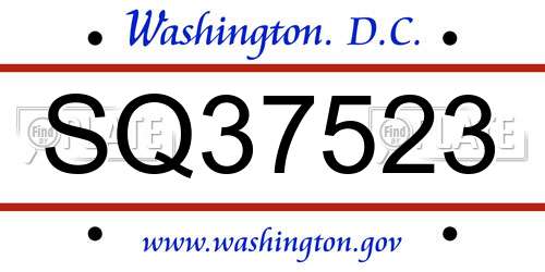 SQ37523 District Of Columbia License Plate