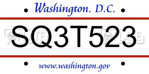 SQ3T523 District Of Columbia License Plate