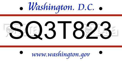 SQ3T823 District Of Columbia License Plate
