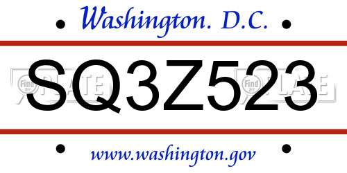 SQ3Z523 District Of Columbia License Plate