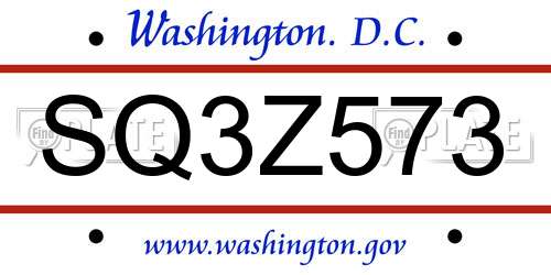 SQ3Z573 District Of Columbia License Plate