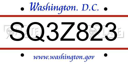 SQ3Z823 District Of Columbia License Plate