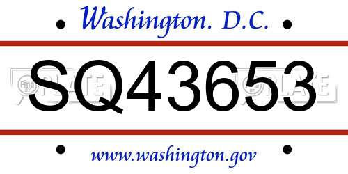 SQ43653 District Of Columbia License Plate