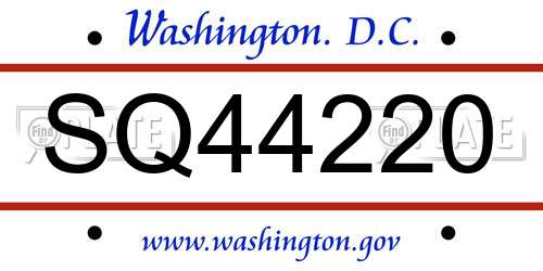 SQ44220 District Of Columbia License Plate