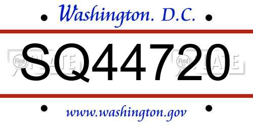SQ44720 District Of Columbia License Plate