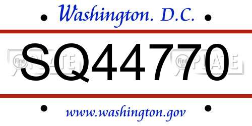 SQ44770 District Of Columbia License Plate
