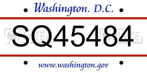 SQ45484 District Of Columbia License Plate