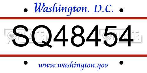 SQ48454 District Of Columbia License Plate