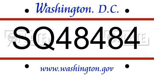 SQ48484 District Of Columbia License Plate