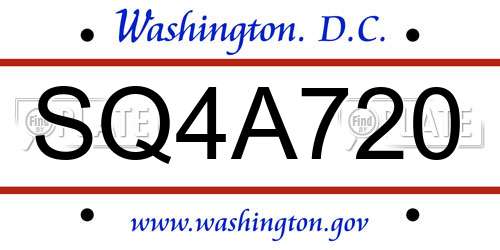 SQ4A720 District Of Columbia License Plate