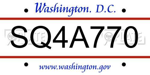SQ4A770 District Of Columbia License Plate