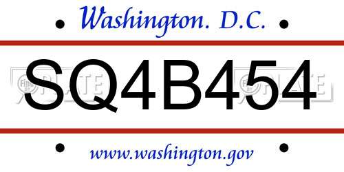 SQ4B454 District Of Columbia License Plate