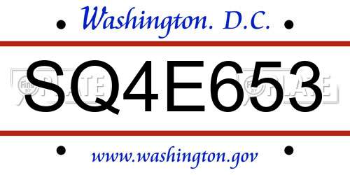 SQ4E653 District Of Columbia License Plate