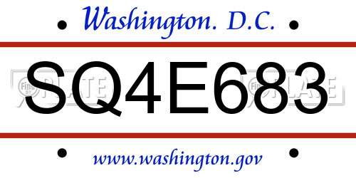 SQ4E683 District Of Columbia License Plate