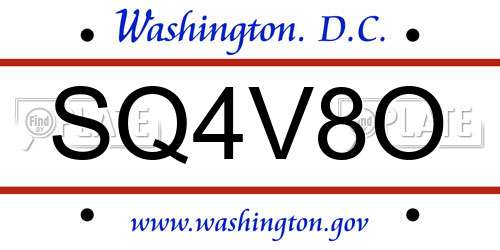 SQ4V8O District Of Columbia License Plate