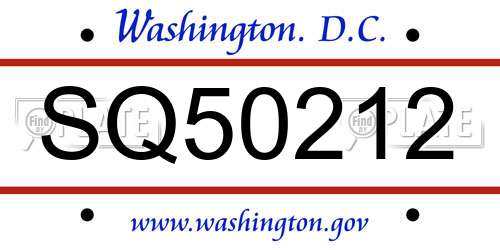SQ50212 District Of Columbia License Plate