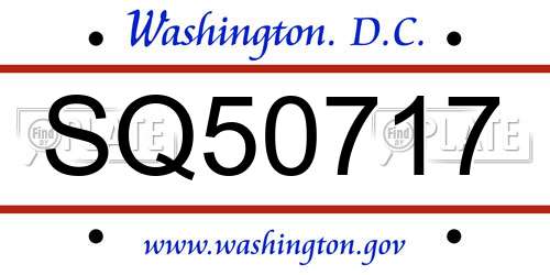 SQ50717 District Of Columbia License Plate