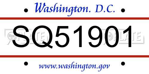 SQ51901 District Of Columbia License Plate