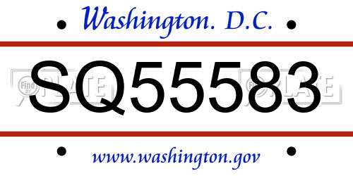 SQ55583 District Of Columbia License Plate