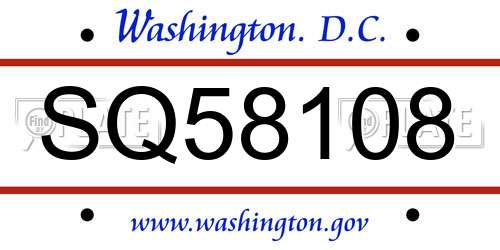 SQ58108 District Of Columbia License Plate