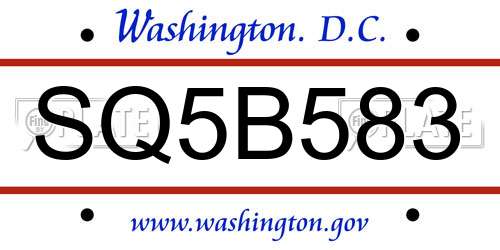 SQ5B583 District Of Columbia License Plate