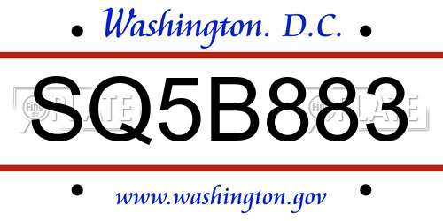 SQ5B883 District Of Columbia License Plate