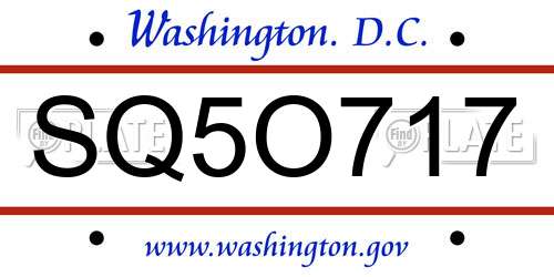 SQ5O717 District Of Columbia License Plate