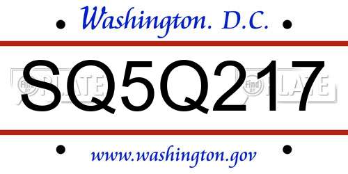 SQ5Q217 District Of Columbia License Plate