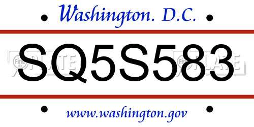 SQ5S583 District Of Columbia License Plate