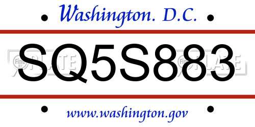 SQ5S883 District Of Columbia License Plate