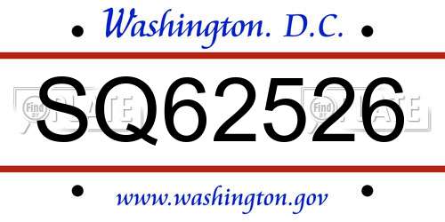 SQ62526 District Of Columbia License Plate