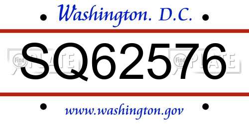 SQ62576 District Of Columbia License Plate