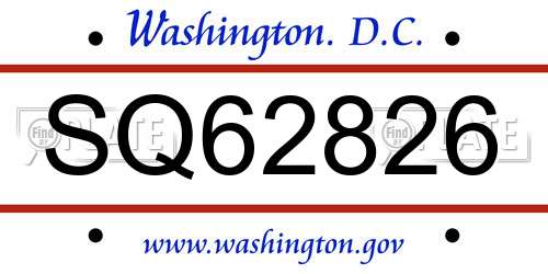 SQ62826 District Of Columbia License Plate