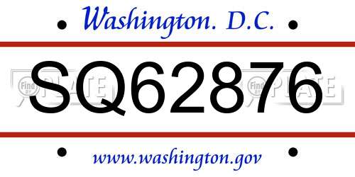 SQ62876 District Of Columbia License Plate