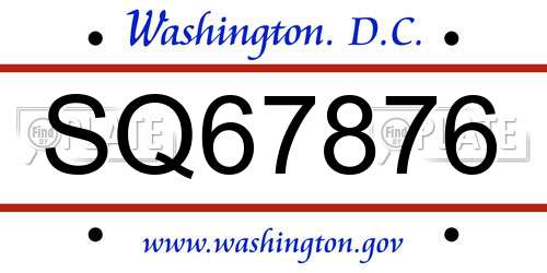 SQ67876 District Of Columbia License Plate