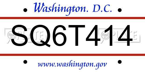 SQ6T414 District Of Columbia License Plate