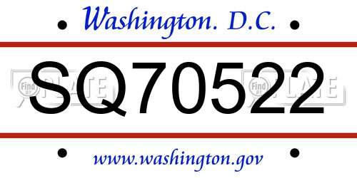 SQ70522 District Of Columbia License Plate