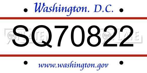 SQ70822 District Of Columbia License Plate