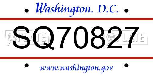 SQ70827 District Of Columbia License Plate