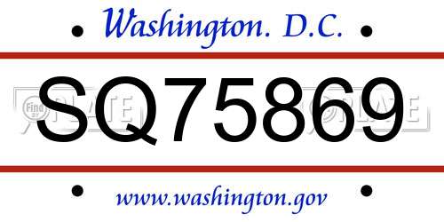 SQ75869 District Of Columbia License Plate