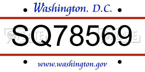 SQ78569 District Of Columbia License Plate
