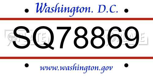 SQ78869 District Of Columbia License Plate