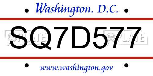 SQ7D577 District Of Columbia License Plate