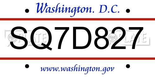 SQ7D827 District Of Columbia License Plate