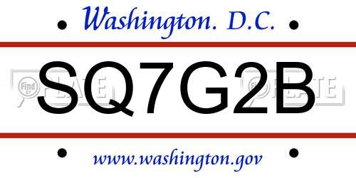 SQ7G2B District Of Columbia License Plate