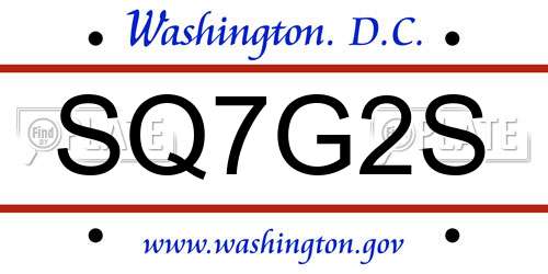 SQ7G2S District Of Columbia License Plate