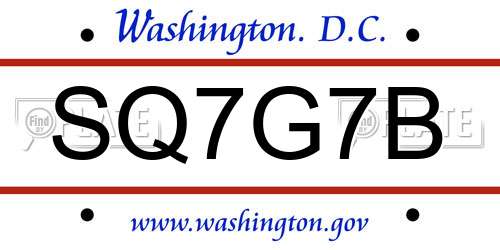 SQ7G7B District Of Columbia License Plate