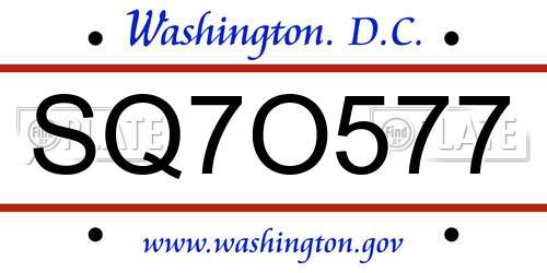 SQ7O577 District Of Columbia License Plate